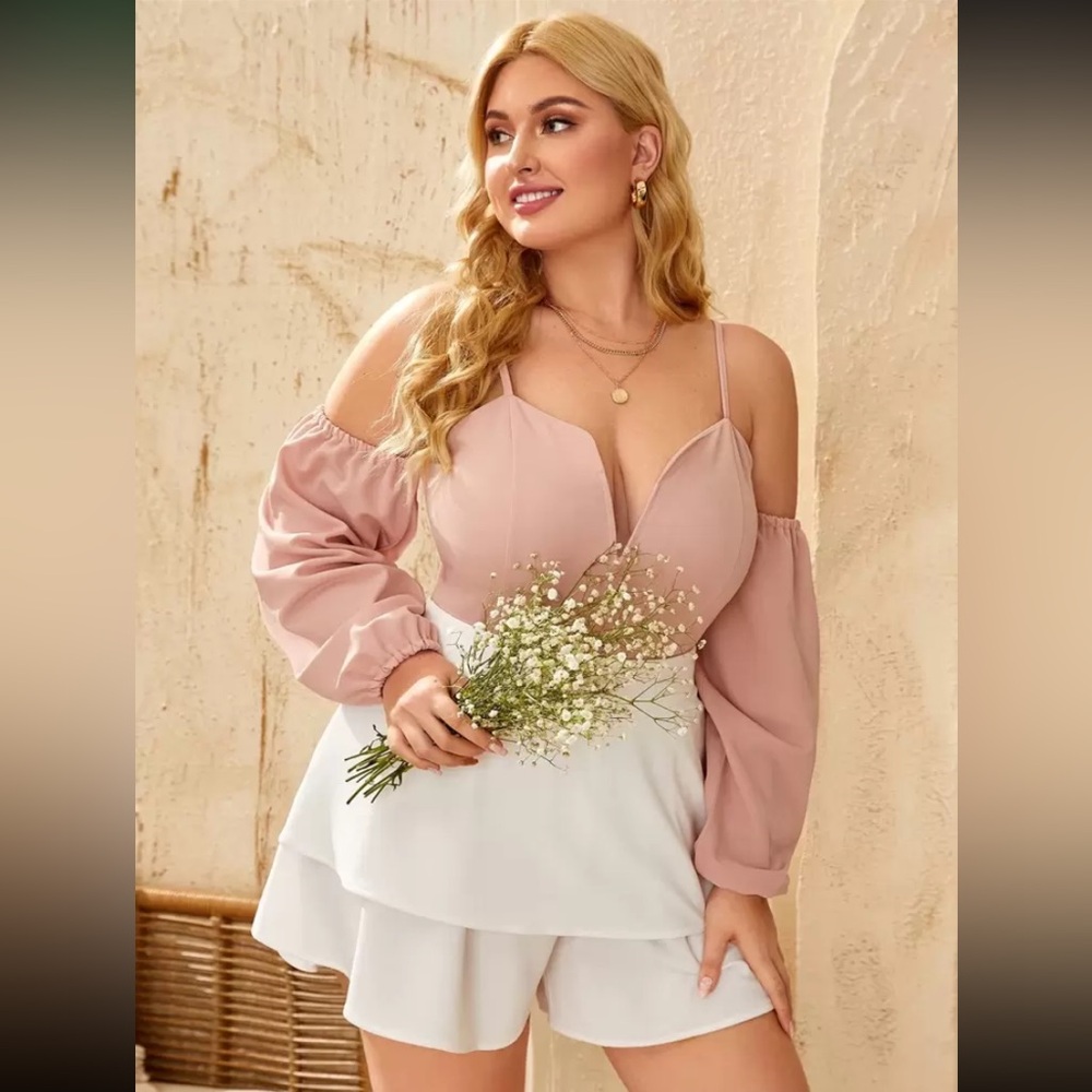 Shein Curve Chic Pink Cold Shoulder Top